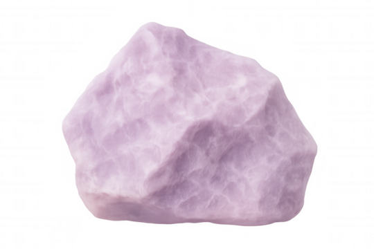 Spinning purple lepidolite mineral rock specimen, isolated on transparent background for seamless image editing