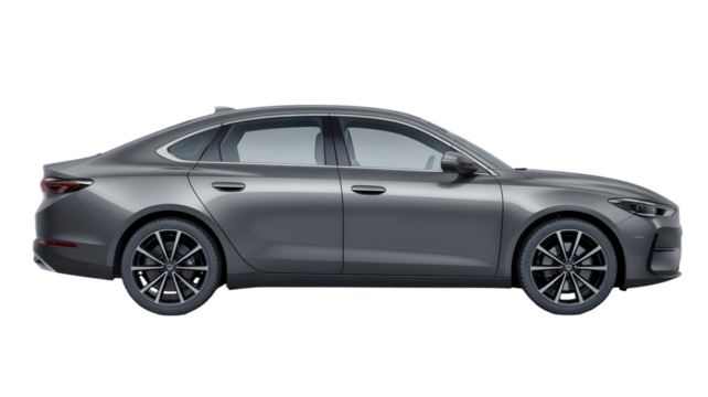 Sleek modern sedan in stylish silver, capturing premium automotive design and urban mobility appeal.