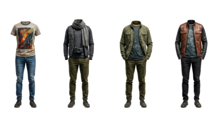 Versatile Collection of Stylish Men's Clothing on Transparent Background