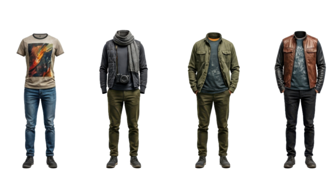 Versatile Collection of Stylish Men's Clothing on Transparent Background - Powered by Adobe