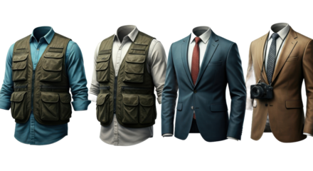 Versatile Clothing Options Featuring Stylish Vests and Suits on a Transparent