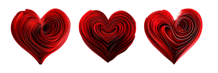 Abstract red heart with layered paper detailing, sharp, symmetrical design, isolated on white transparent backdrop, symbolizing love and passion