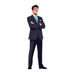 Confident Professional: A well-dressed business person stands with folded arms, embodying leadership and success, exuding confidence and approachability.