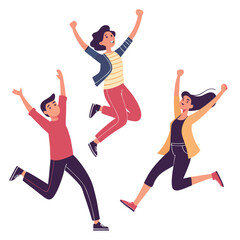happy young people jumping or fun and joy