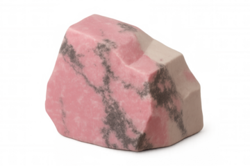 Pink and grey rhodonite mineral rock specimen with irregular shape, isolated on transparent background, ideal for geology and nature projects