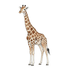 Fototapeta premium Standing Giraffe Illustration African Wildlife Animal Portrait Tall Mammal Stock Image