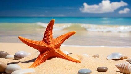 starfish and seashells on the beach