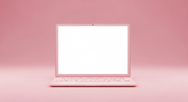 Minimal pink laptop with white screen for your business