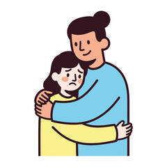 Compassionate Embrace: An illustration portraying a comforting hug between two individuals, conveying feelings of warmth and support, evoking empathy, unity, and a sense of hope.