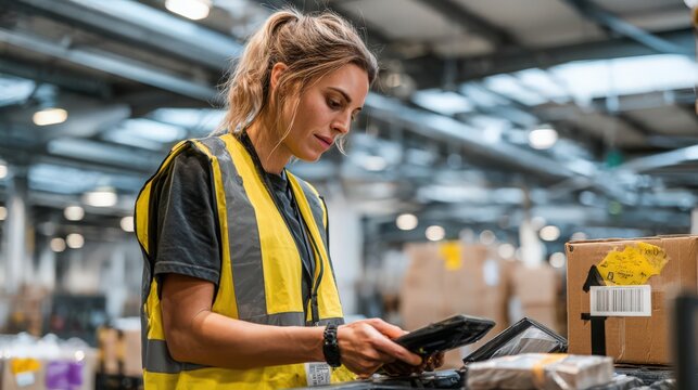 warehouse staff scanning barcode on product