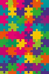 Colorful abstract jigsaw puzzle pieces forming a vibrant and busy background pattern