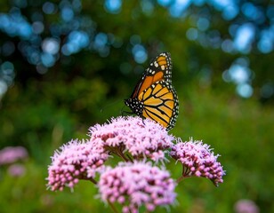 Obraz premium Monarch butterfly on pink flower in garden