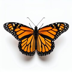 Obraz premium Detailed monarch butterfly showcasing intricate wing pattern and symmetry on white background
