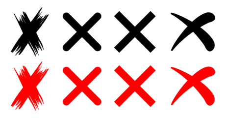 Black and Red Cross Mark Symbol Set PNG Illustration