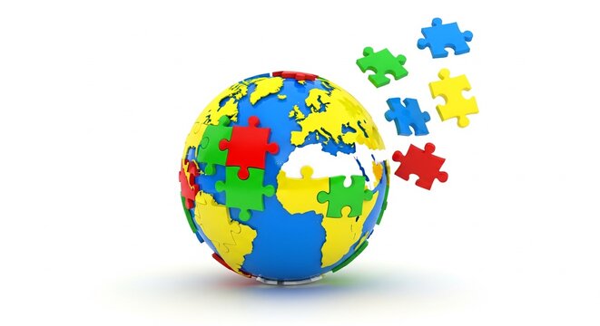 Puzzle Pieces Forming Earth Globe - Powered by Adobe