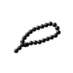 Illustration of black prayer beads in a circular shape used by Muslims for prayer and remembrance. Islam, religion, spirituality.