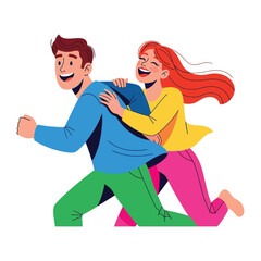 Couple in Playful Stroll: A cheerful illustration depicts a vibrant couple, their faces alight with laughter, enjoying a lively and dynamic stroll.
