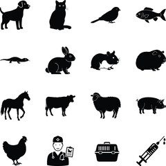 Naklejka premium Veterinary Animals, Health and Care, Vector Pack for Illustrations in Veterinary Practices, Animal Clinics, Pet Hospitals, Professional Environment