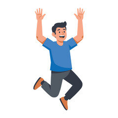 Fototapeta premium Joyful Leap: An animated male figure jumps with boundless happiness and unbridled enthusiasm, his arms stretched wide in a symbol of unconstrained celebration.