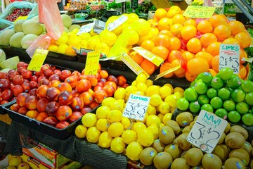 Central market with loads of fresh fruits and vegetables and cheeses in Adelaide, South Australia, Australia