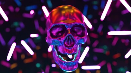 Neon Skull Digital Art on Dark Background - Powered by Adobe