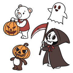 Halloween line icon set. Group of object. Ghost, horror, celebration, moon, witch, pumpkin.