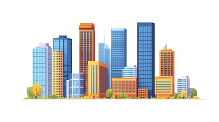 Colorful Skyline Illustration of Urban Buildings in Modern Style