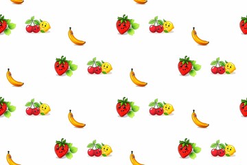 funny fruits. seamless texture fruits with a smile for surface decoration on a white background