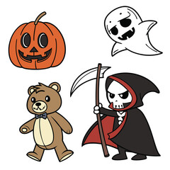 Halloween line icon set. Group of object. Ghost, horror, celebration, moon, witch, pumpkin.