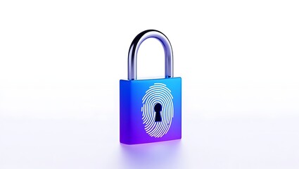 Fingerprint padlock with digital security concept on white background