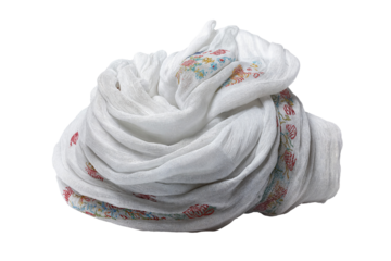 Soft textured fabric with artistic colorful embroidered details for elegant fashion styling on transparent background