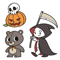 Halloween line icon set. Group of object. Ghost, horror, celebration, moon, witch, pumpkin.