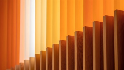 Obraz premium Modern wooden blinds with warm orange and yellow light