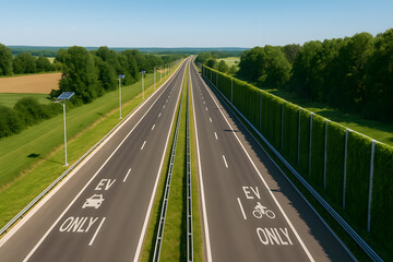 Fototapeta premium Electric Vehicle Lane on Green Highway