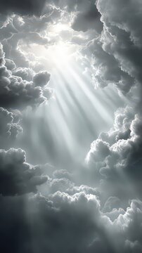 Dramatic Sky With Sunbeams Piercing Through Clouds