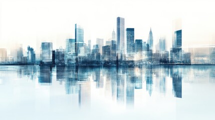 Fototapeta premium Abstract Cityscape Reflection with Blurred Skyline and Calm Waters