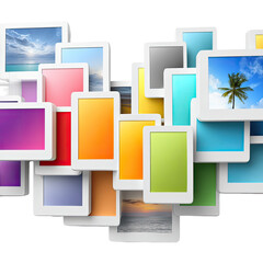 Colorful photo frames in a heart shape