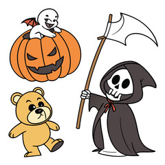 Halloween line icon set. Group of object. Ghost, horror, celebration, moon, witch, pumpkin.