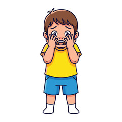 The Boy's Distress: A depiction of a young child, his face contorted in a moment of intense fear or emotional turmoil, hands covering his eyes, illustrating the raw experience of anxiety.
