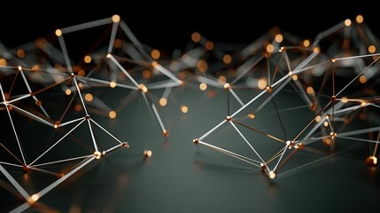 Abstract Network of White Lines and Gold Spheres on Gray Surface