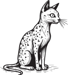 A sleek geometric cat drawn with elegant black ink lines.