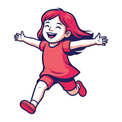 Joyful Girl's Run: An illustration depicts a gleeful girl with outstretched arms, radiating happiness as she runs, a symbol of carefree childhood and boundless energy.