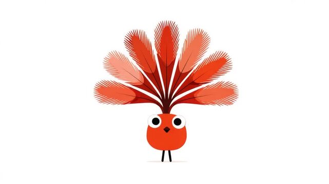 Cute, stylized, red bird with a large, feathery crest