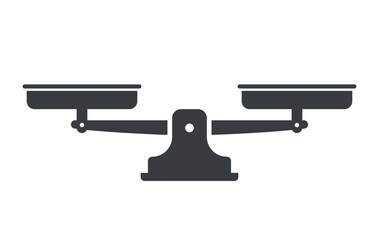 Balanced weighing scale icon symbolizing fairness, equality, justice, and impartial decision-making. Minimal flat design concept for law, legal system, ethics, and measurement representation.
