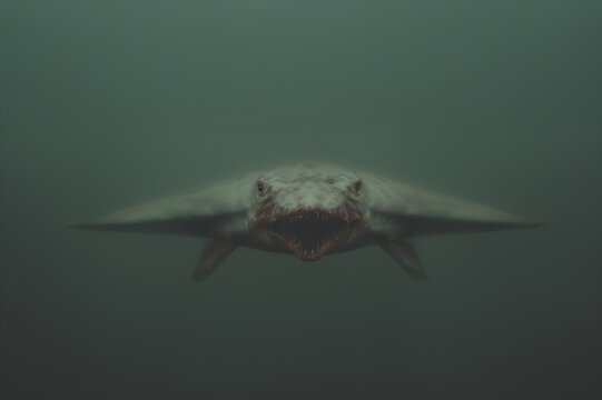 AI-generated photo: A powerful and menacing prehistoric shark-like creature in mysterious habitat
