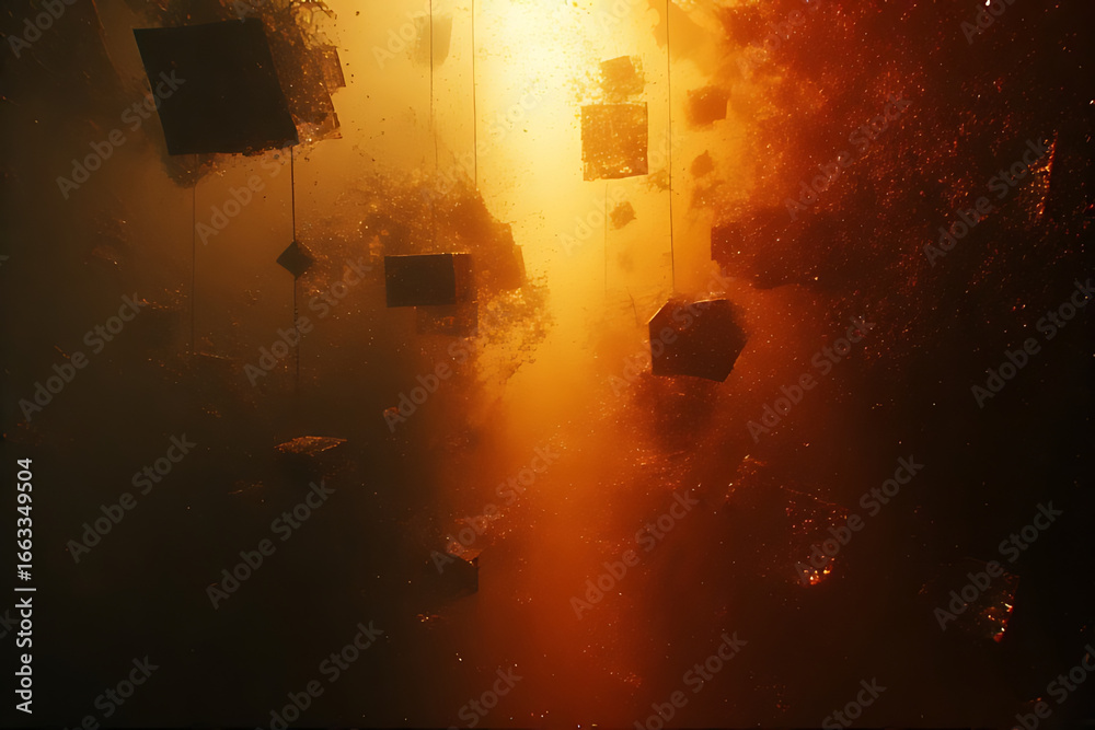 Wall mural floating books in golden underwater scene with ethereal light, perfect for knowledge concepts and fa