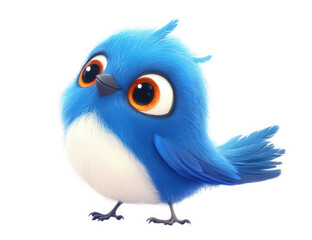 Obraz premium Cute blue cartoon bird character isolated on transparent background