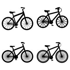 Four bicycle silhouettes arranged in a square formation on a white background image design view
