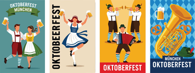 Bavarian Oktoberfest Celebration Traditional Attire Beer Festival Music Festivities Cultural Event Posters Collection