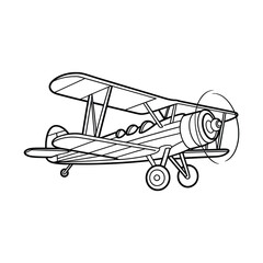 Cartoon Biplane Airplane Outline Illustration for Coloring or Design © tarek